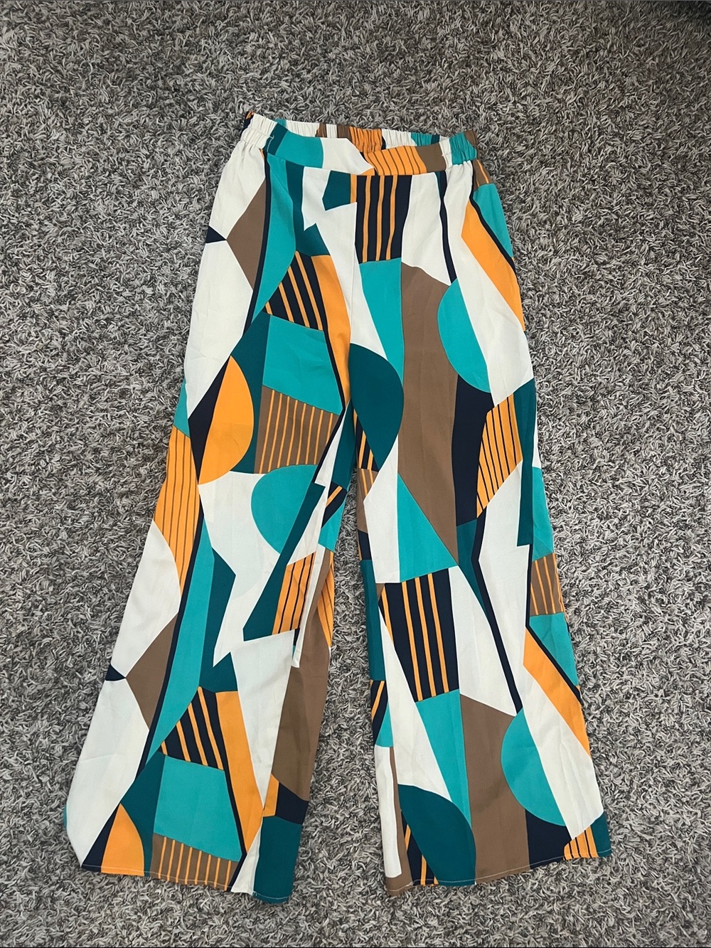 SHEIN Teal, Mustard & Brown Geometric Wide Leg Pants
